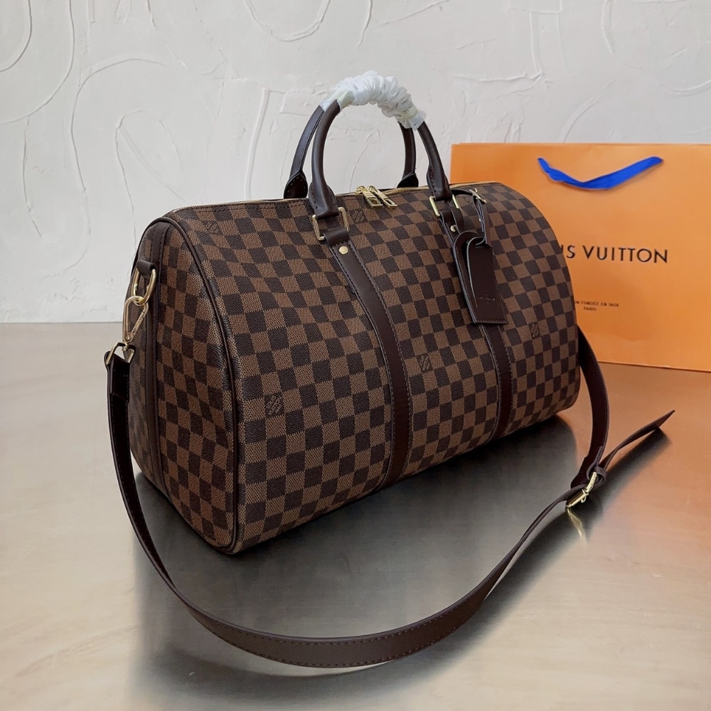 Louis Vuitton Keepall Bandoulière Travel Bag Damier Ebene Brown 45Cm