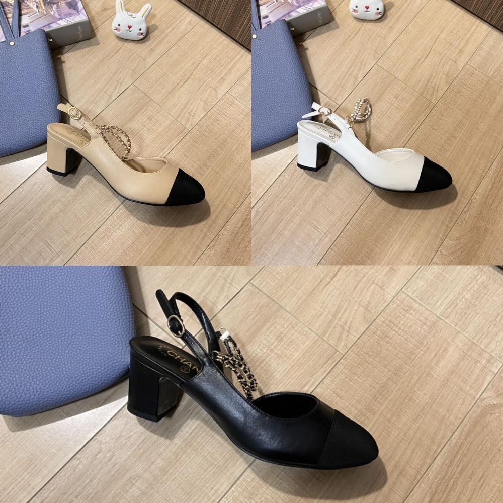 Chanel Slingbacks Goatskin &Amp; Grosgrain White