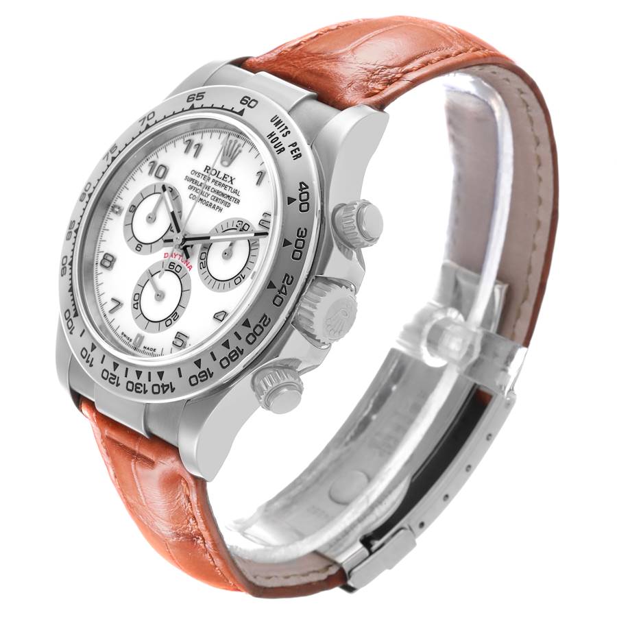 Rolex Daytona White Gold Brown Strap Chronograph Mens Watch 116519