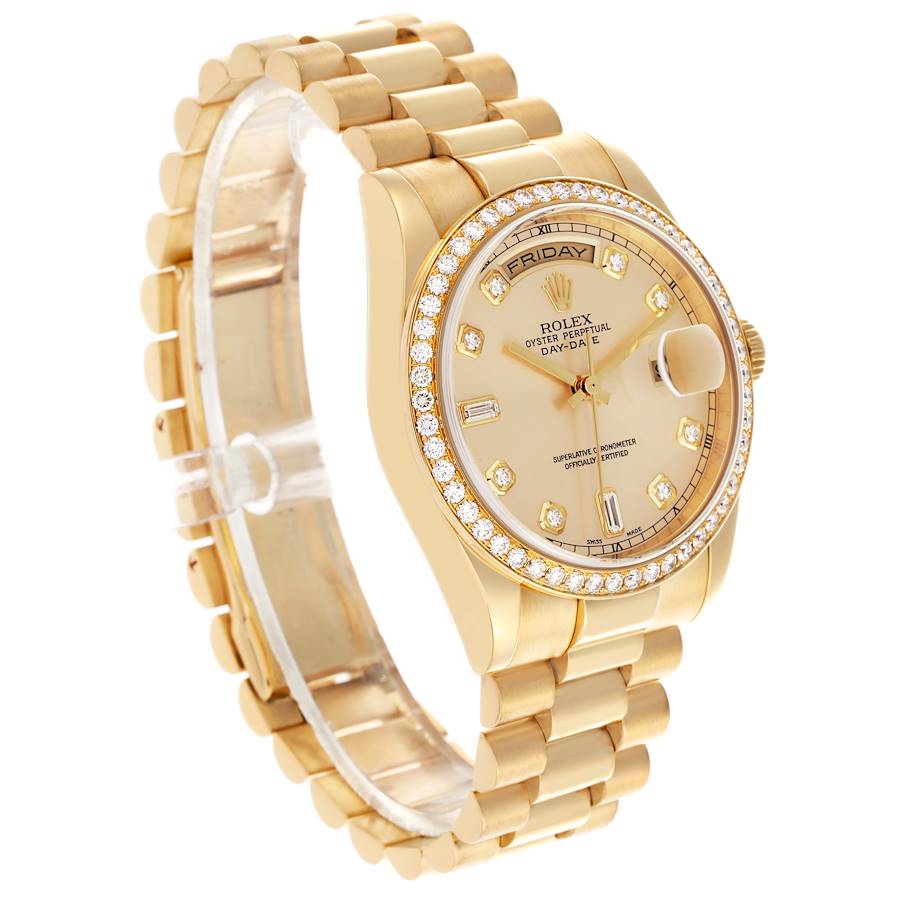Rolex Day Date President Yellow Gold Diamond Bezel Mens Watch 118348
