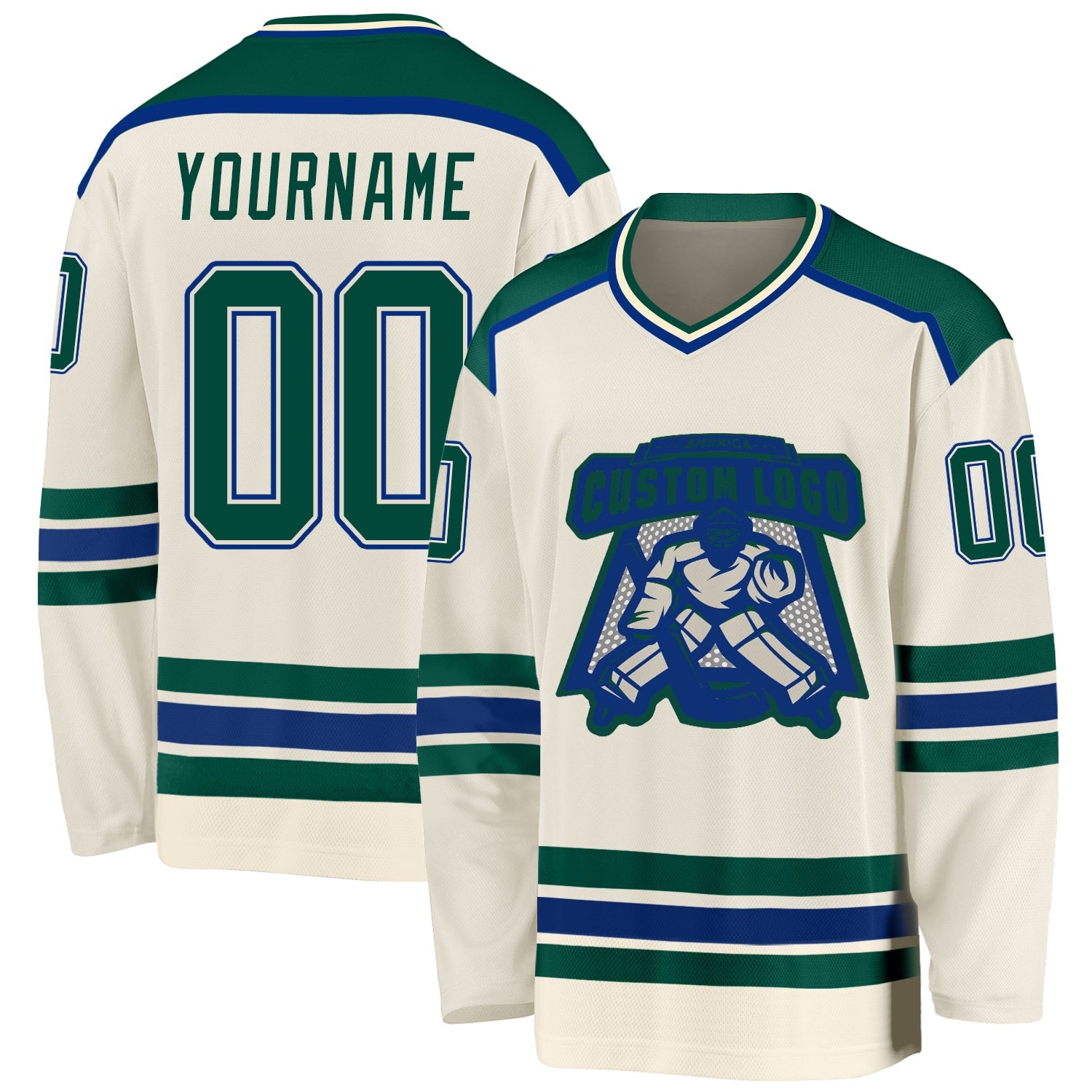 Custom Cream Green-Royal So Cool Hockey Jersey