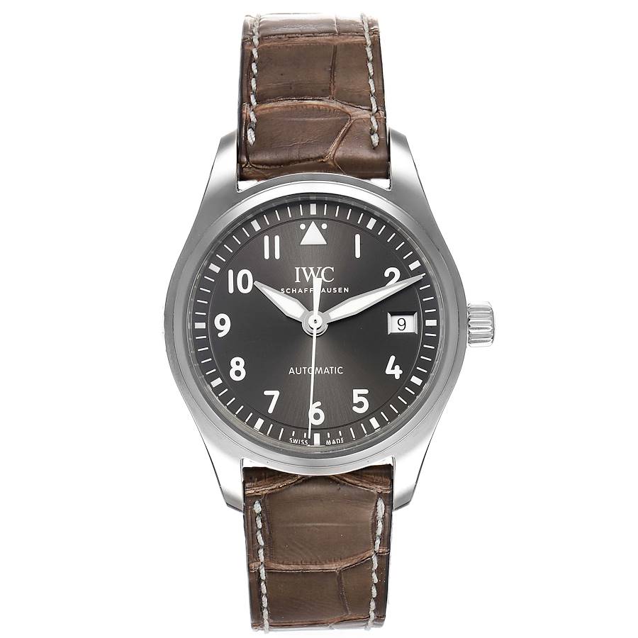 IWC Pilot Slate Dial Brown Strap Steel Unisex Watch IW324001
