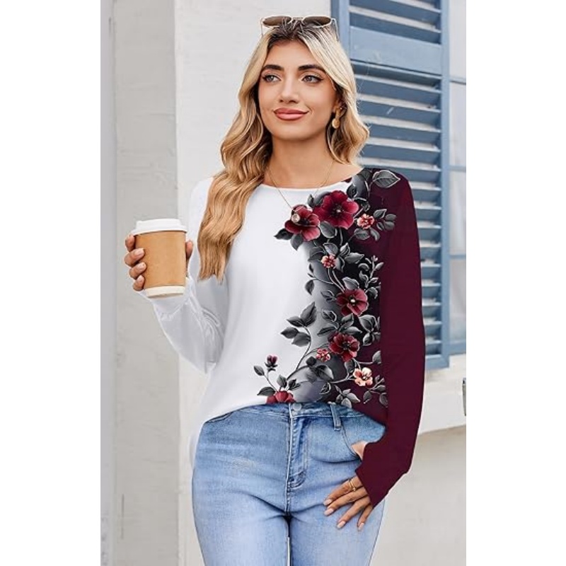 Women's Long Sleeve Crew Neck Tunic Tops
