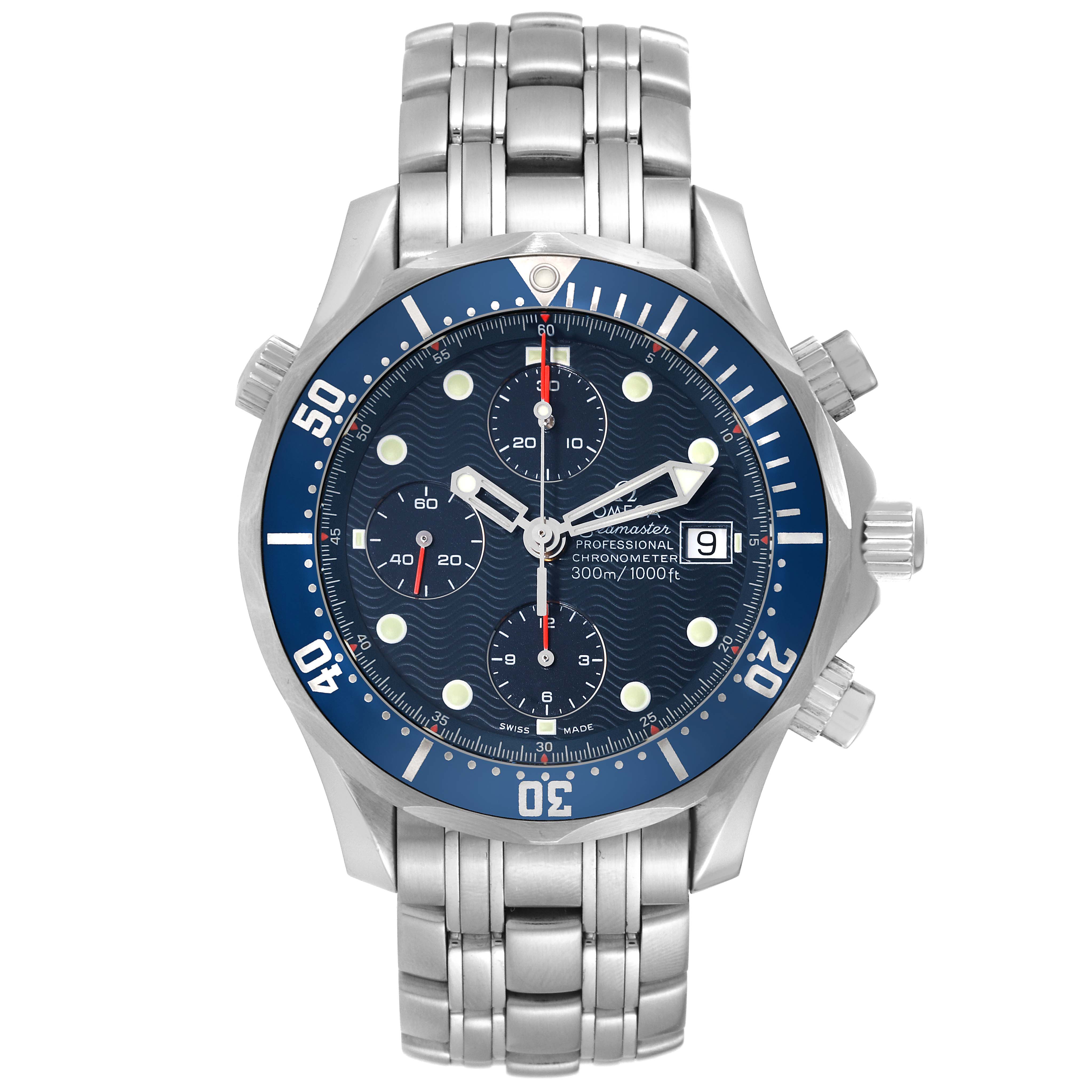 Omega Seamaster Blue Dial Chronograph Steel Mens Watch 41.5 MM 2599.80.00 Card
