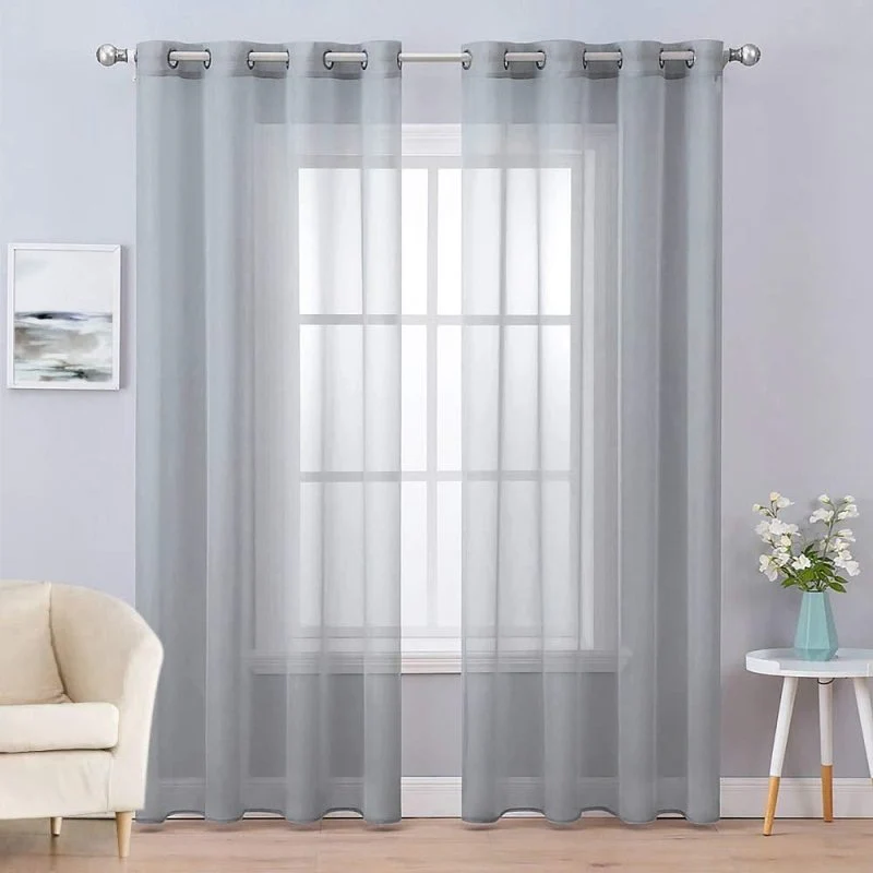 Solid Sheer Curtains Elegant Grommet Window Voile Panels Drapes Treatment 2 Panels