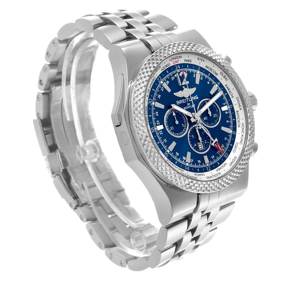 Breitling Bentley GMT Blue Dial Chronograph Steel Mens Watch A47362