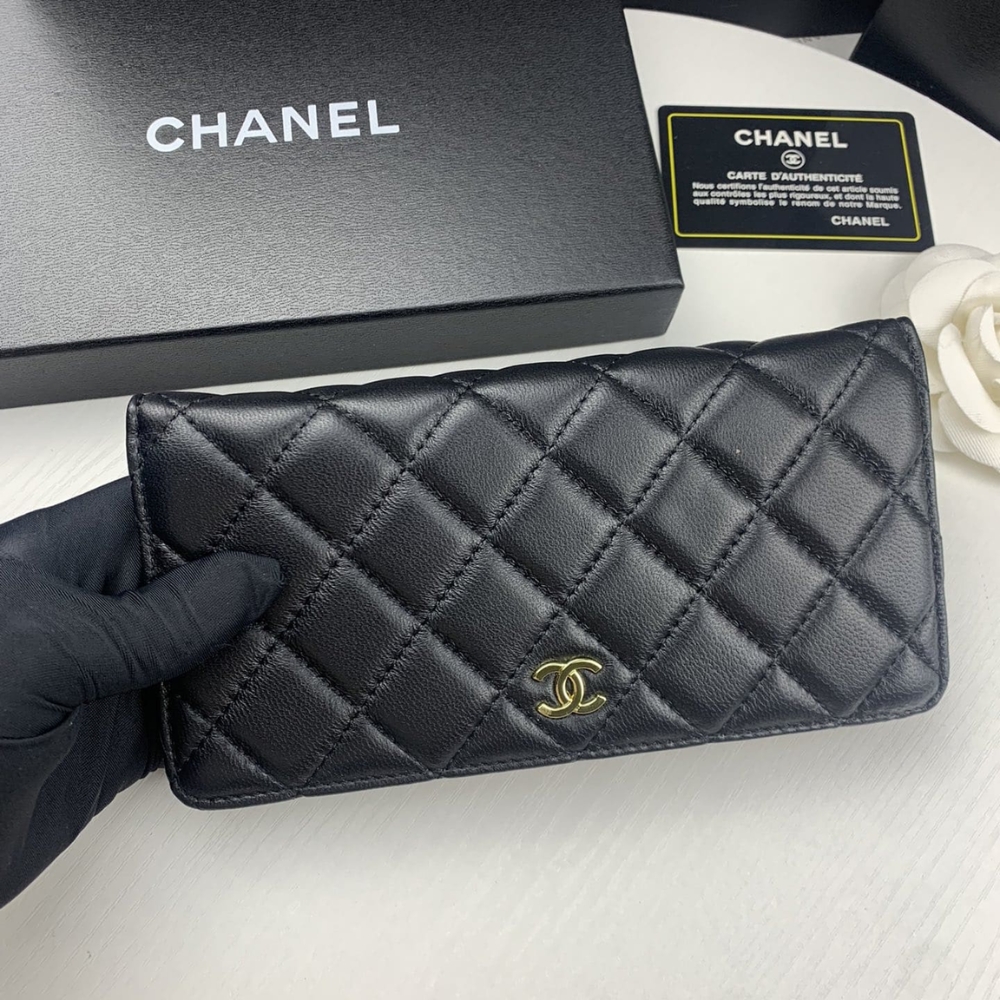 Chanel Quilted Classic Long Flap Wallet Black 19Cm