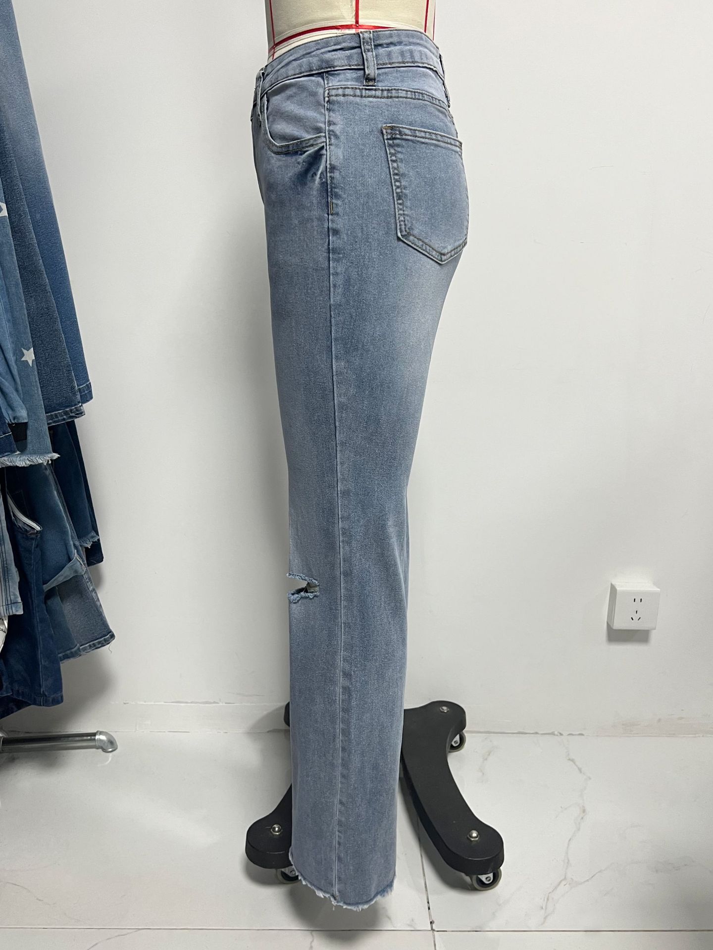 Women spring summer ripped bell bottom denim frayed bell bottom Pant