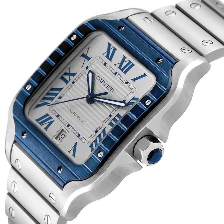 Cartier Santos Large Steel PVD Bezel Silver Dial Mens Watch WSSA0047