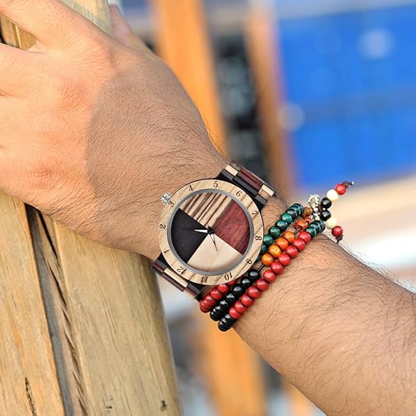 Wooden Watches Mens with Handmade Colorful Bamboo Wood Watch Analog Date Quartz Wooden Watch for Men Q1004