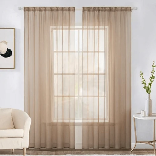 2 Panels Solid Color Sheer Window Curtains Elegant Window Voile Panels/Drapes/Treatment for Bedroom Living Room (54X84 Inches Brown)