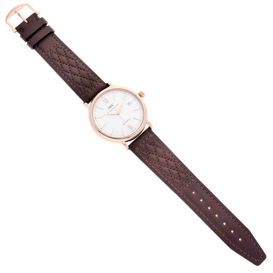 IWC Portofino 18k Rose Gold Automatic 40 mm Silver Dial Brown Strap Mens Watch IW356504