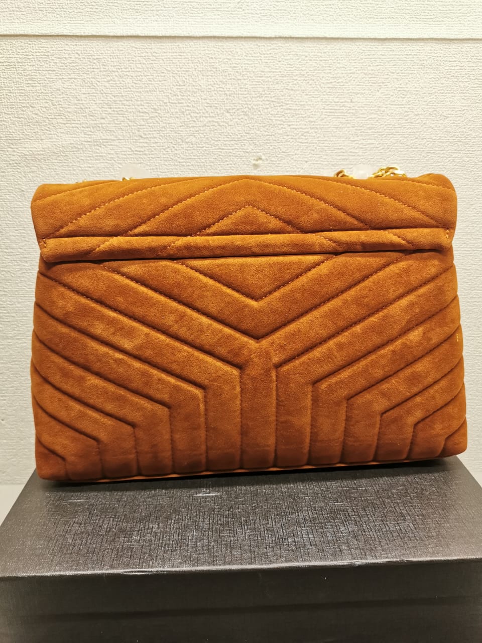 Saint Laurent Cinnamon Loulou Large Chain Bag In Suede Brown 31Cm