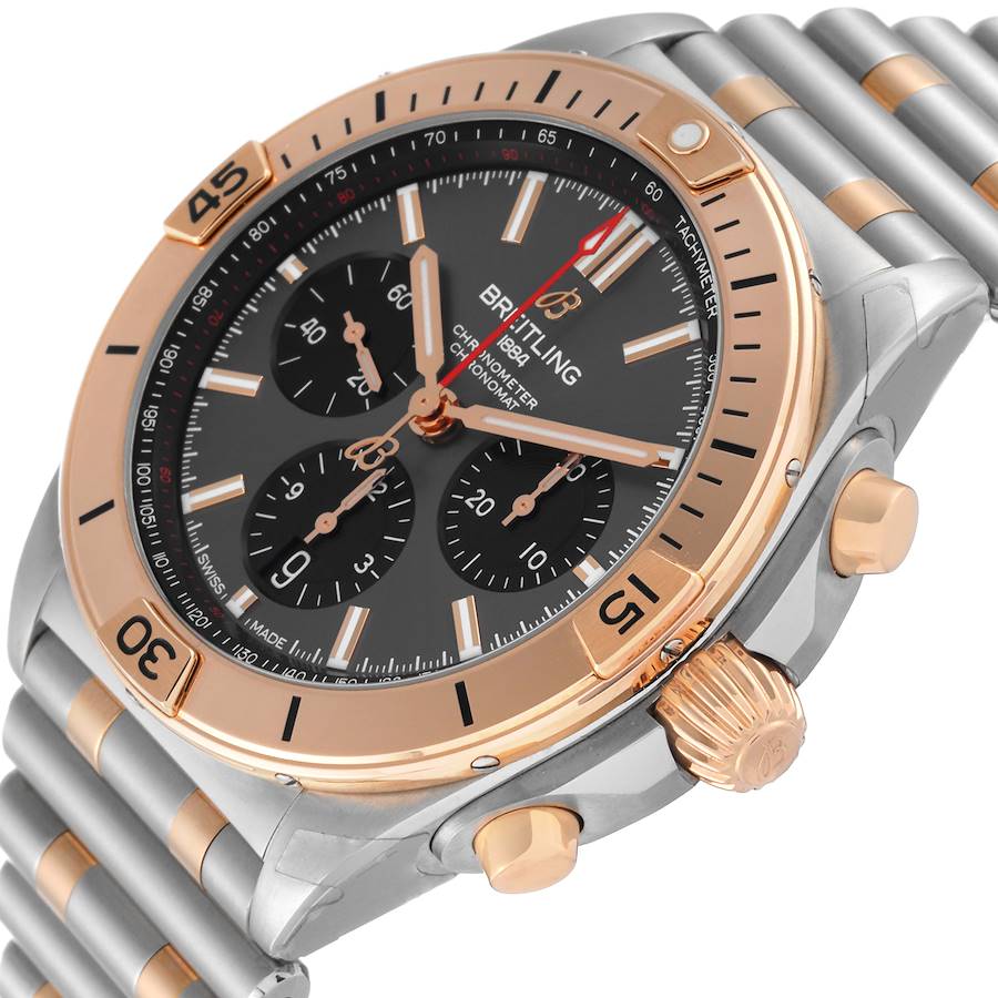Breitling Chronomat B01 Steel Rose Gold Grey Dial Mens Watch UB0134
