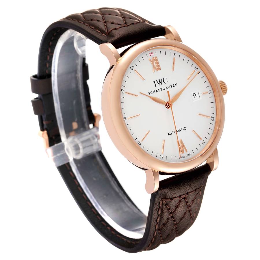 IWC Portofino 18k Rose Gold Automatic 40 mm Silver Dial Brown Strap Mens Watch IW356504