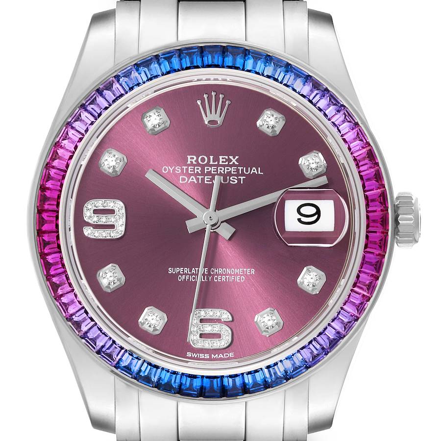 Rolex Pearlmaster White Gold Sapphire Bezel Mens Watch 86349