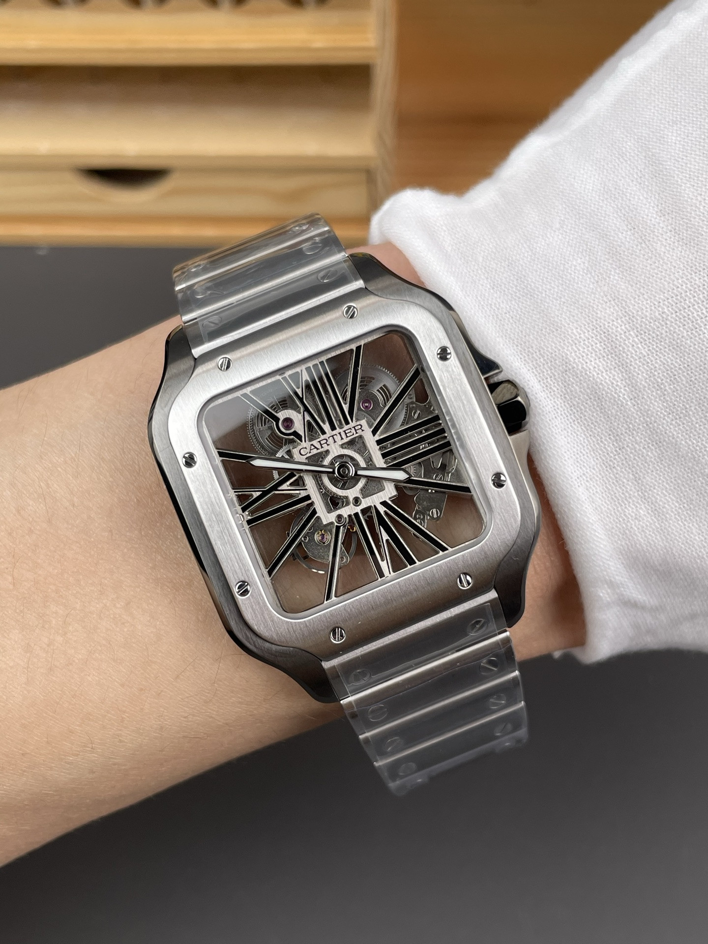 Santos de Cartier Skeleton Series Silver Steel V2 Version