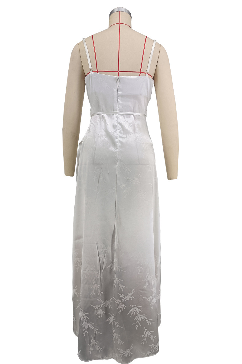 Women Casual Holidays Summer Halter Satin Belt Slit Dress（Processing time need 3-6 days）