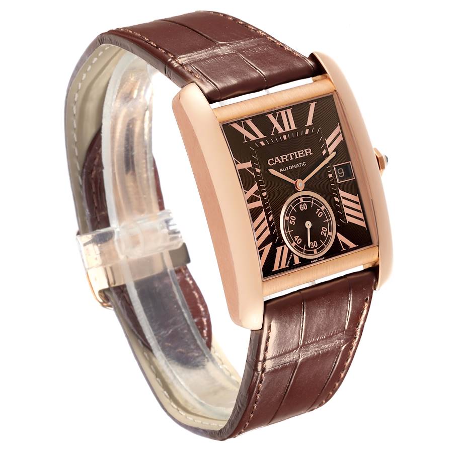 Cartier Tank MC Rose Gold Brown Dial Brown Strap Mens Watch W5330002