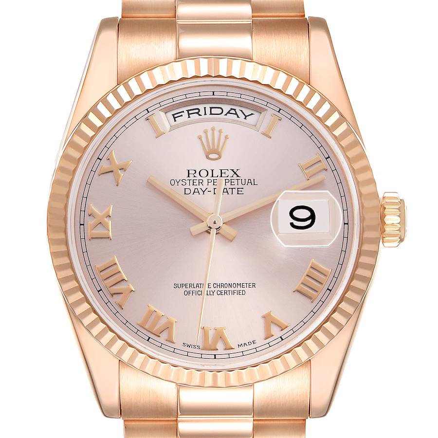 Rolex President Day-Date 36mm Rose Gold Roman Dial Mens Watch 118235