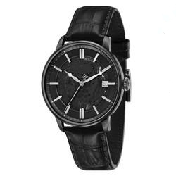 Trendy Men's Watch--Men's Minimalist Black Watch, Textured Black Dial Date Display Genuine Leather Strap Wrist Watch