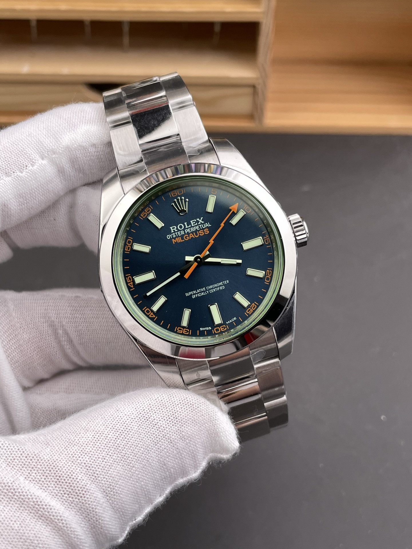 Green Glass Milgauss Blue Dial