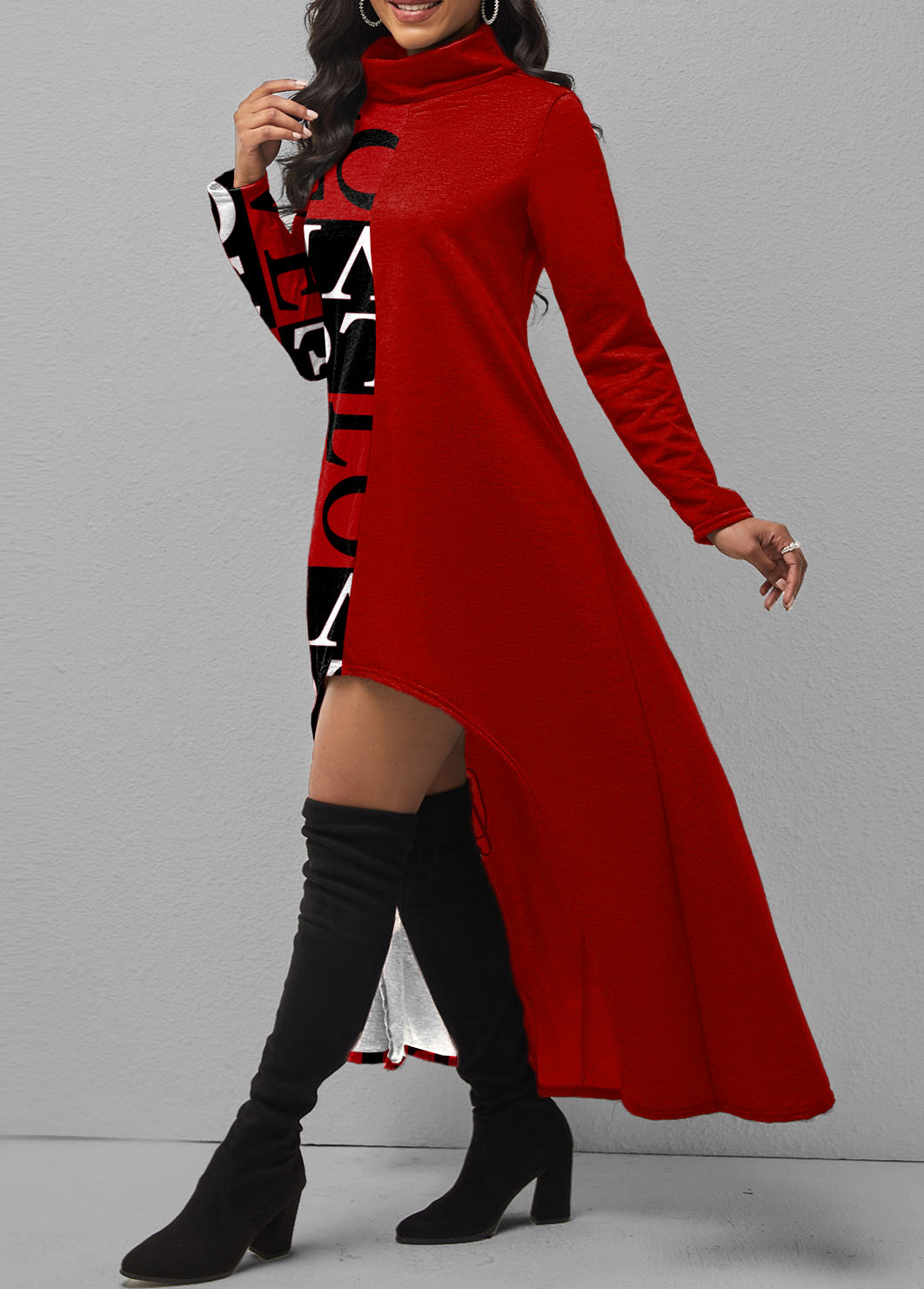 Letter Print Asymmetric Hem Dress