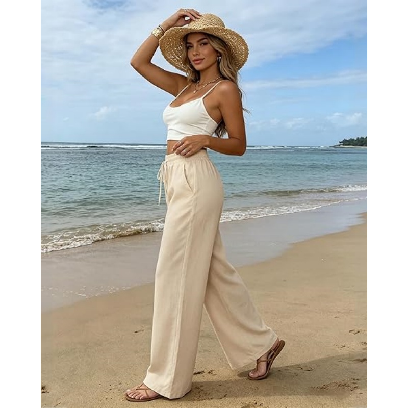 Womens Casual Linen Wide Leg Pants