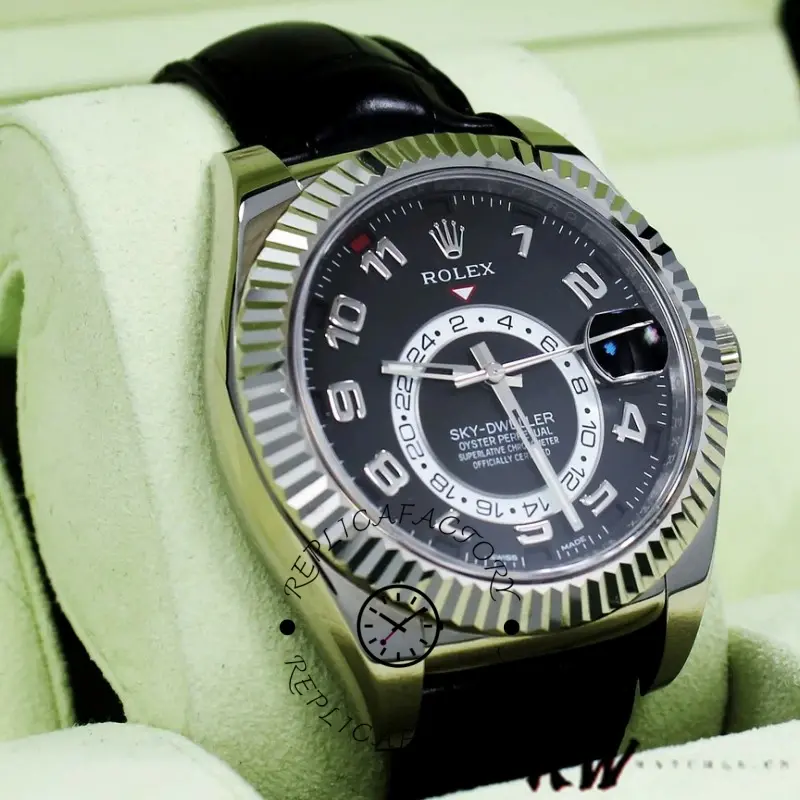 Rolex Sky-Dweller 326139 Black Dial Leather Strap 42MM Mens Replica Watch