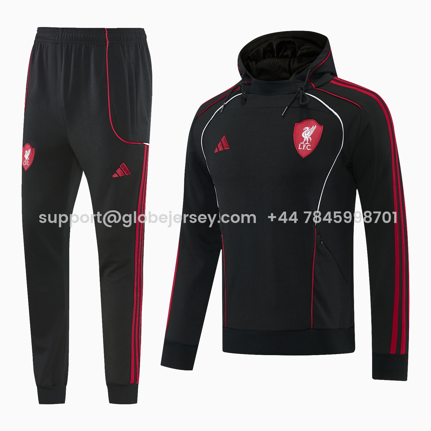 Liver.pool 25-26 Hooded Windbreaker Training Set - Black Top & Black Pants