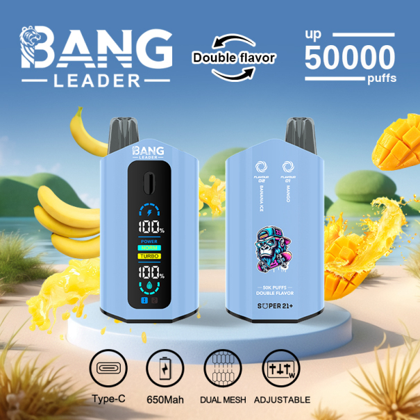 Bang Leader 50K Puffs 2-in-1 Prefilled Vape Device - Dual Flavour, Rechargeable, 650mAh, Adjustable Wattage