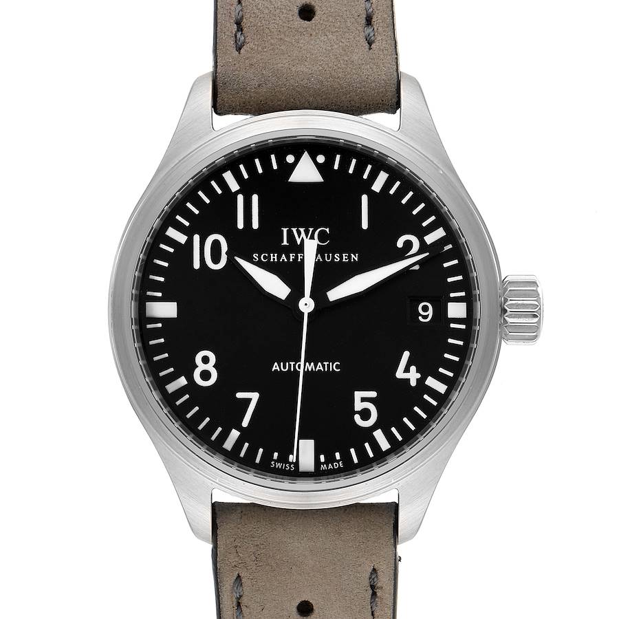 IWC Pilot 34mm Midsize Black Dial Grey Strap Steel Unisex Watch IW325601