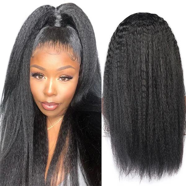 $100 - $50 | Megalook Brazilian Yaki Straight Wig Swiss Lace 180% Density 4x4 Lace Closure Wig Natural Black