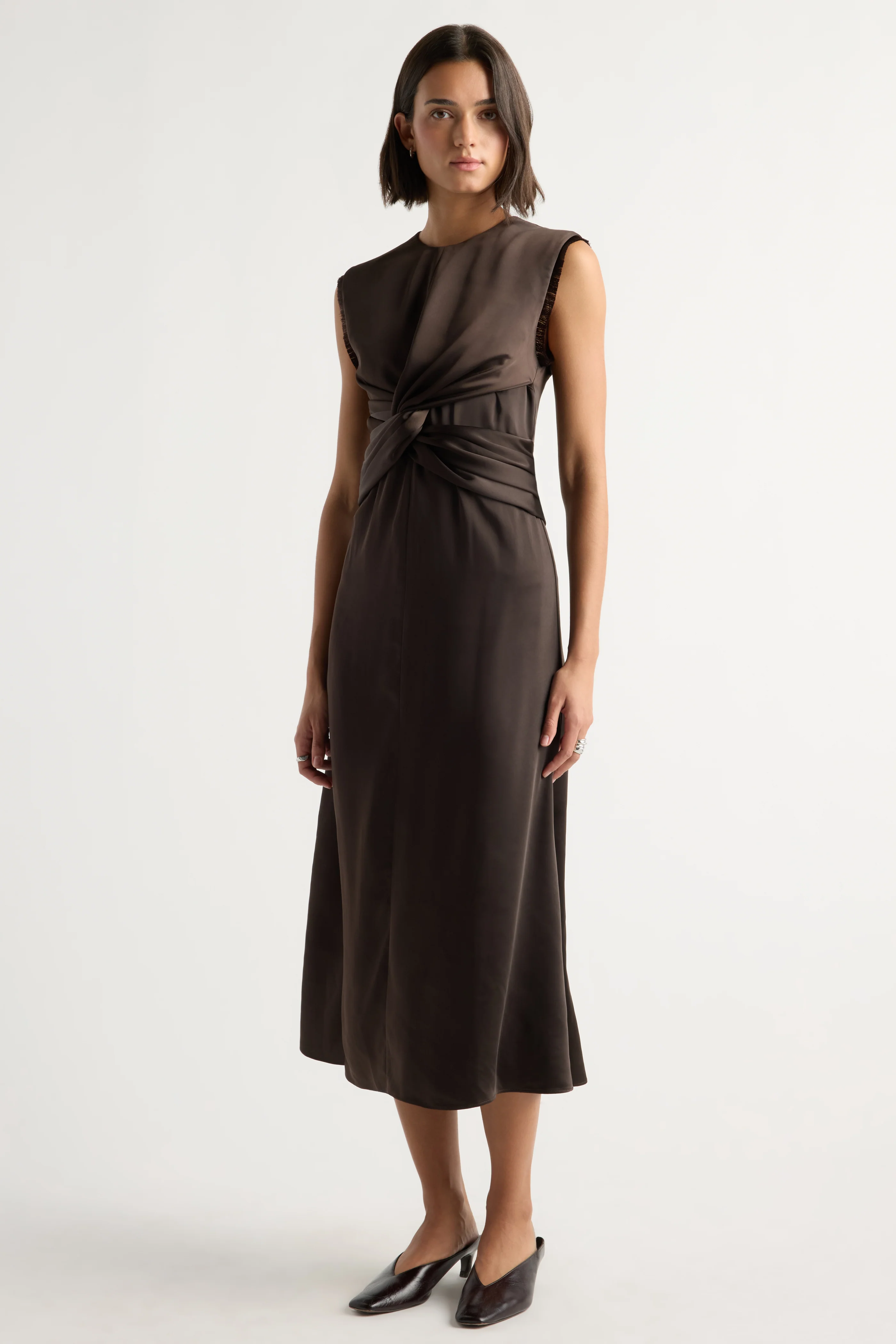 Camille Front-Twist Satin Dress