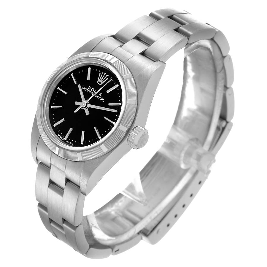 Rolex Oyster Perpetual Steel Black Dial Ladies Watch 76030