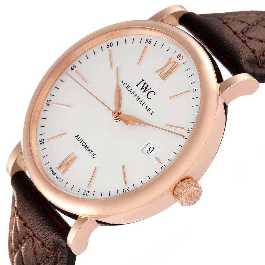 IWC Portofino 18k Rose Gold Automatic 40 mm Silver Dial Brown Strap Mens Watch IW356504