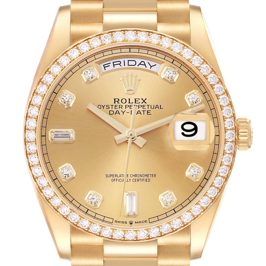 Rolex President Day Date Yellow Gold Diamond Mens Watch 128348