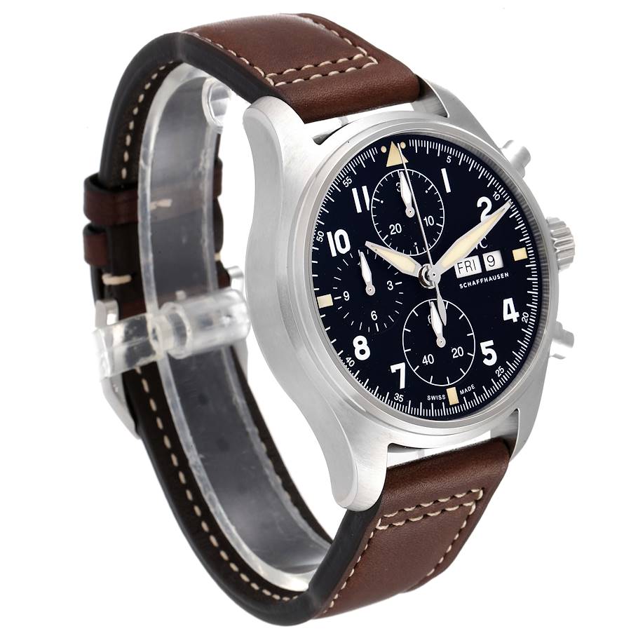 IWC Spitfire Pilot Steel Black Dial Chronograph Mens Watch IW387903