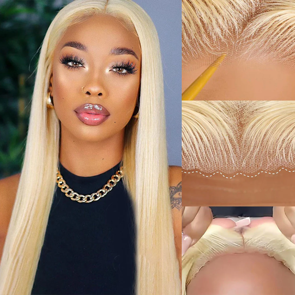 Megalook 6x5 Invisible Knots Glueless 613 Blonde Silky Straight Wigs Pre-cut Lace Beginner Friendly