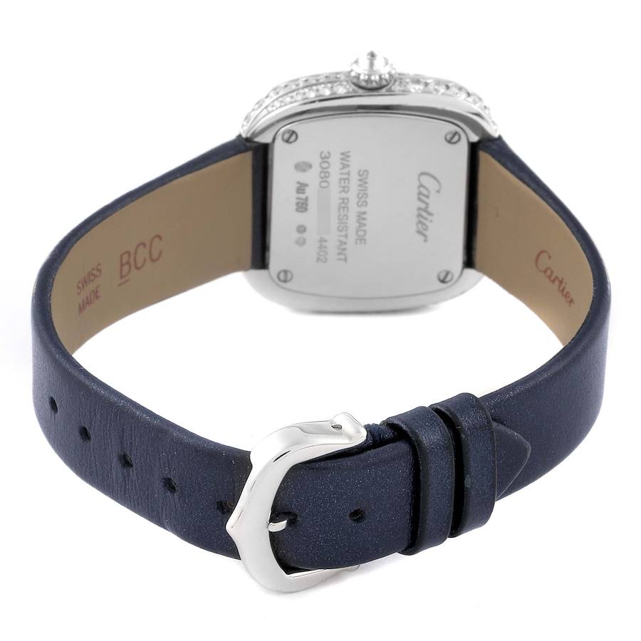 Cartier Coussin White Gold Diamond Blue Strap Ladies Watch WJSC0002