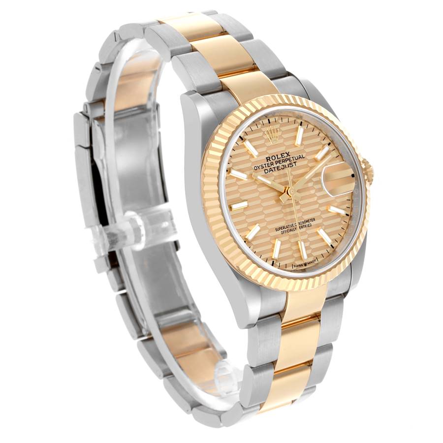 Rolex Datejust Steel Yellow Gold Golden Fluted Motif Dial Watch 126233