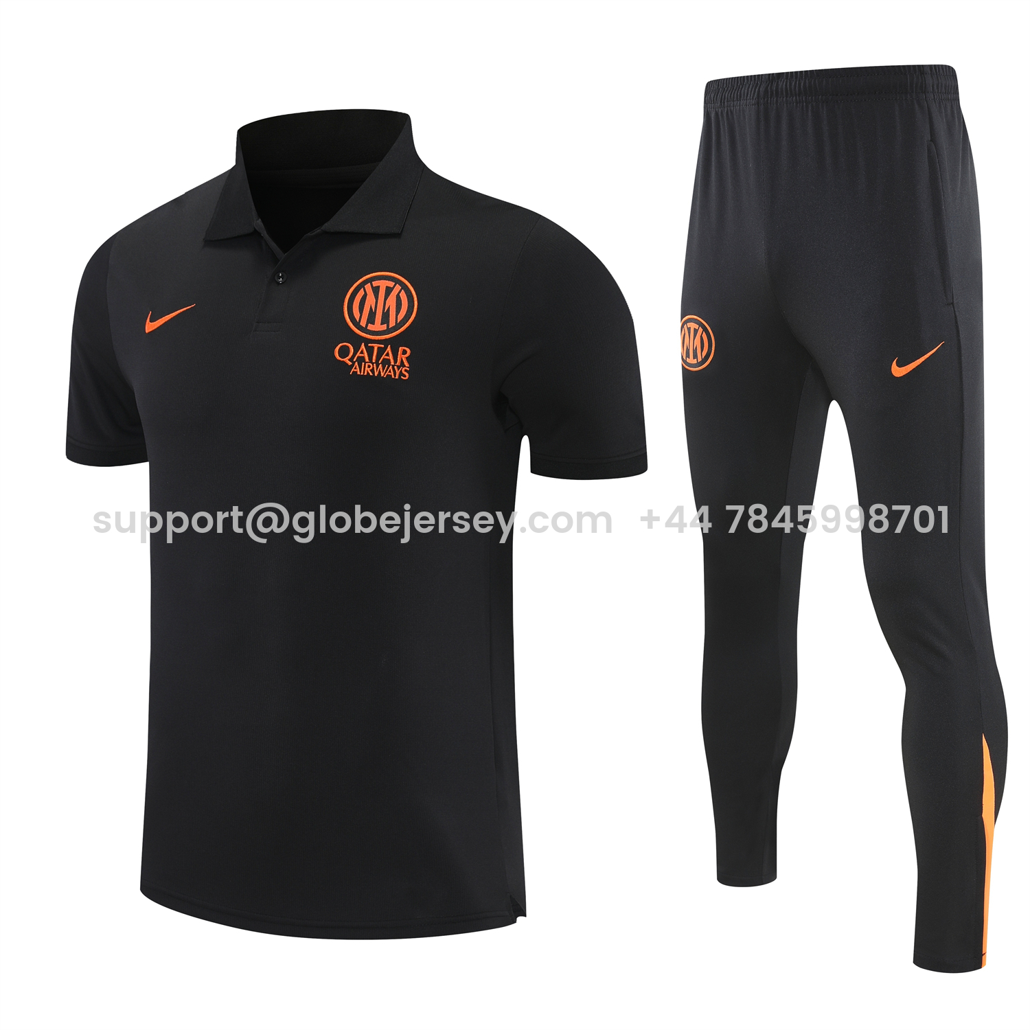 Inter Milan 25-26 POLO Short-Sleeve Training Set - Black Top and Black Pants