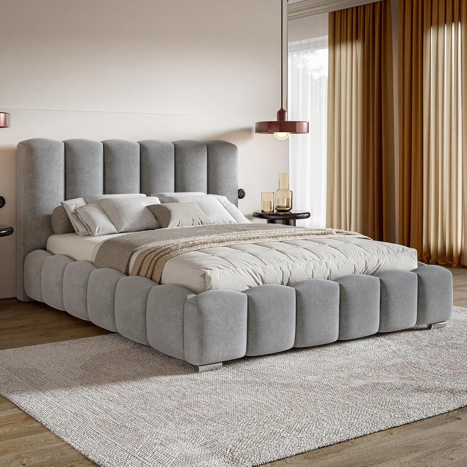 Upholstered Bed Frame with Storage and Headboard