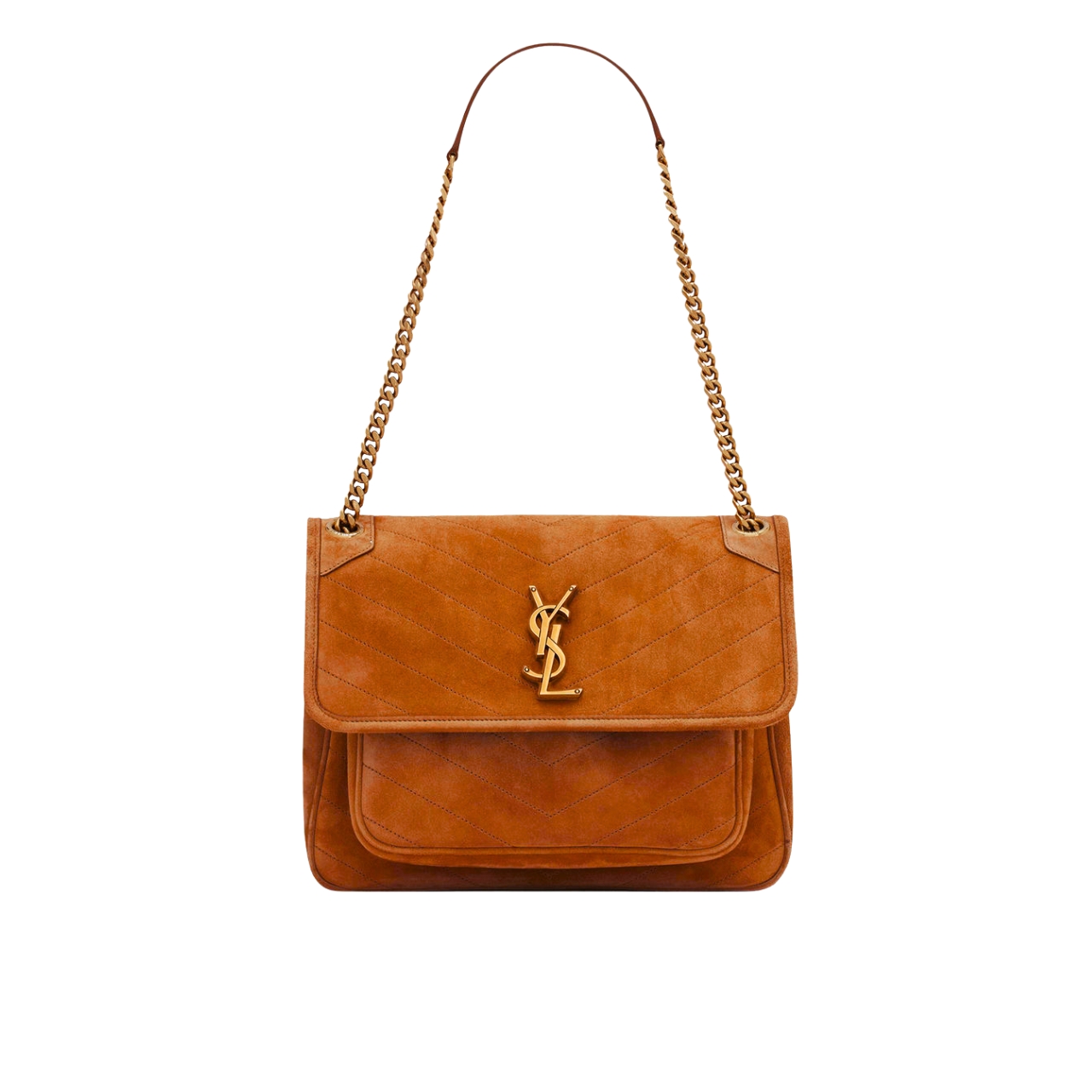 Saint Laurent Niki Baby Quilted Suede Chain Bag Brown 28cm