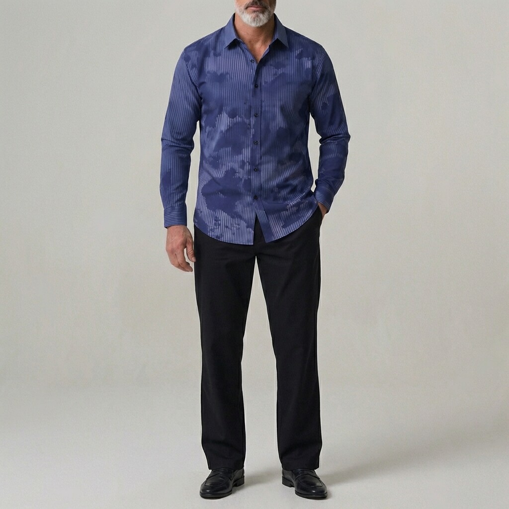 Men's Casual Tie Dye Striped Print Single Breasted Long Sleeve Shirt