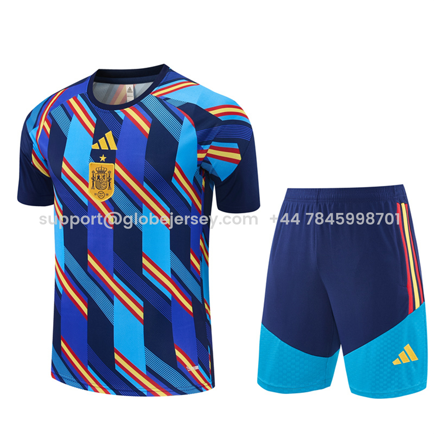 Spain 2026 Short-Sleeve Training Set - Royal Blue And Yellow Top & Royal Blue Shorts
