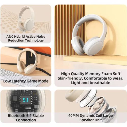 Lenovo TH30 Bluetooth Noise Cancelling HiFi Foldable AUX Headset - Pink