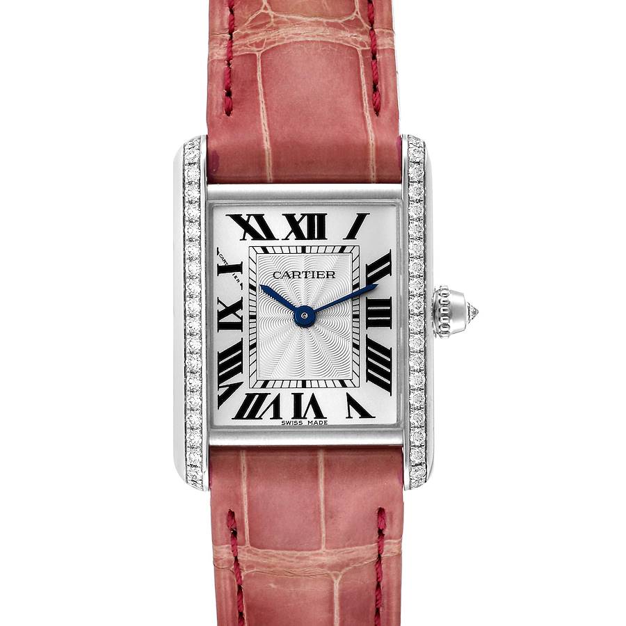 Cartier Tank Louis White Gold Diamond Pink Strap Ladies Watch WJTA0011