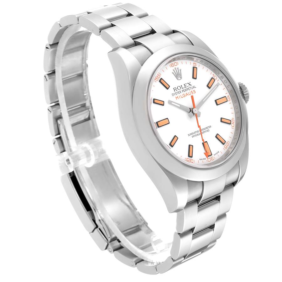 Rolex Milgauss White Orange Dial Steel Mens Watch 116400