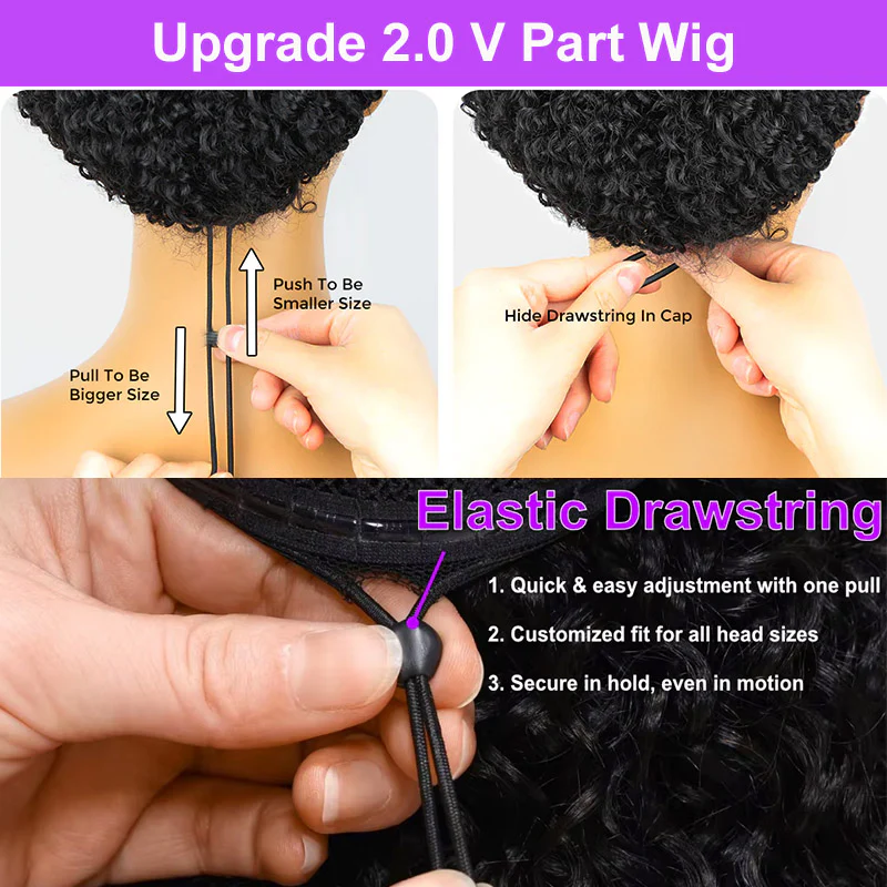 Megalook Glueless Jerry Curly Wig Upgrade V Part Wig No Leave Out Clip & Go